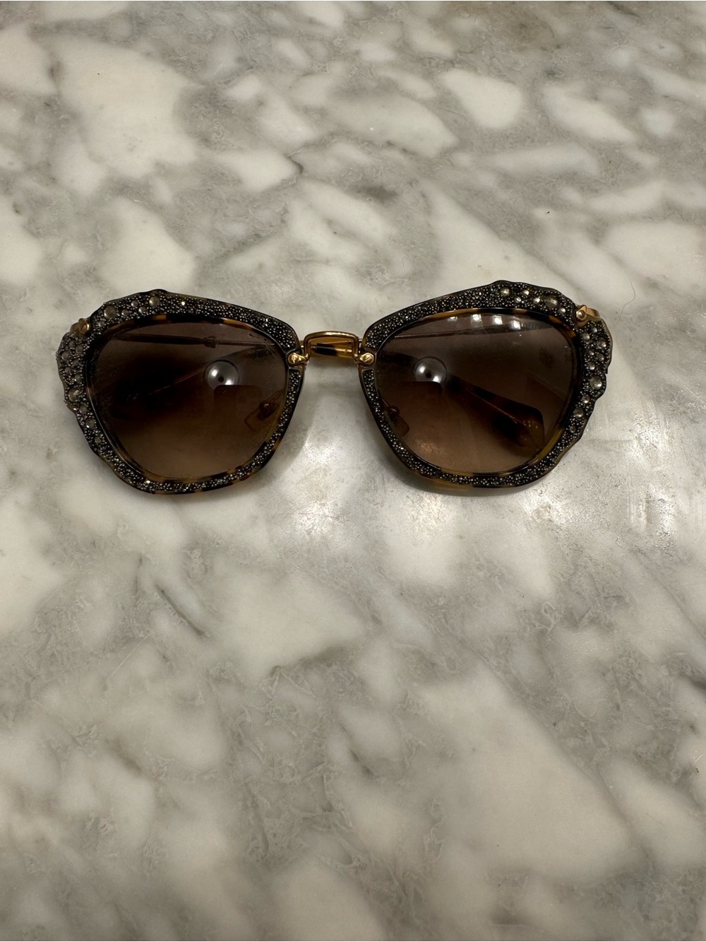 Miu Miu Embellished Brown Gradient Women's Sunglasses